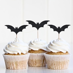 Halloween Bat Cupcake Toppers, Decorations Decor, Glitter Picks Toothpicks Party Supplies, Black, Birthday