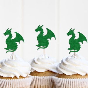 Dragon Cupcake Toppers, Dragon Theme Themed Birthday Decorations Decor Party Supplies