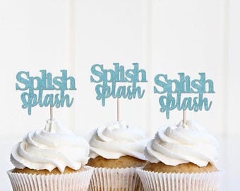 Splish Splash Cupcake Toppers, It's a Birthday Mermaid, Bach Bash, Baby, Summer Pool Party Bachelorette Beach Baby Shower