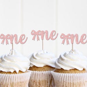 One Bow Cupcake Toppers, Sweet One Birthday Party Decorations, Coquette Decor, Ribbon Party Supplies, Picks Toothpicks Cutouts