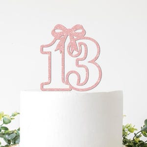 13th Birthday Cake Topper Girl. Fancy Bow Thirteen Birthday Decorations, Coquette, Girly, Feminine, Number 13, Teenager, Teen