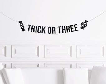 Trick or Three Banner, Halloween 3rd Birthday Decorations, Halloween Theme Third Birthday Party Decor Supplies, 3rd Booday