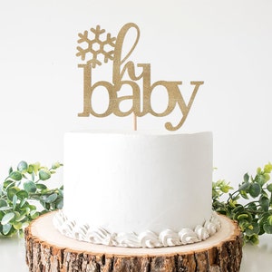 Winter Baby Shower Decorations, Snowflake Oh Baby Cake Topper, A Little Snowflake is On The Way Theme Decor Boy Girl Gender  Christmas