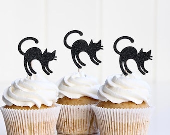 Halloween Cat Birthday Party Decorations, Black Cat Cupcake Toppers, Cat Birthday Decor, Kitty Party Supplies, Happy Purrthday, Let's Purrty