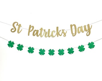 St Patricks Day Decor Shamrock Garland Banner Home Party Green Gold Decorations