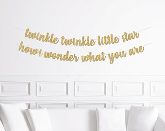 Twinkle Twinkle Little Star Baby Shower | Gold Glitter How We Wonder What You Are Banner