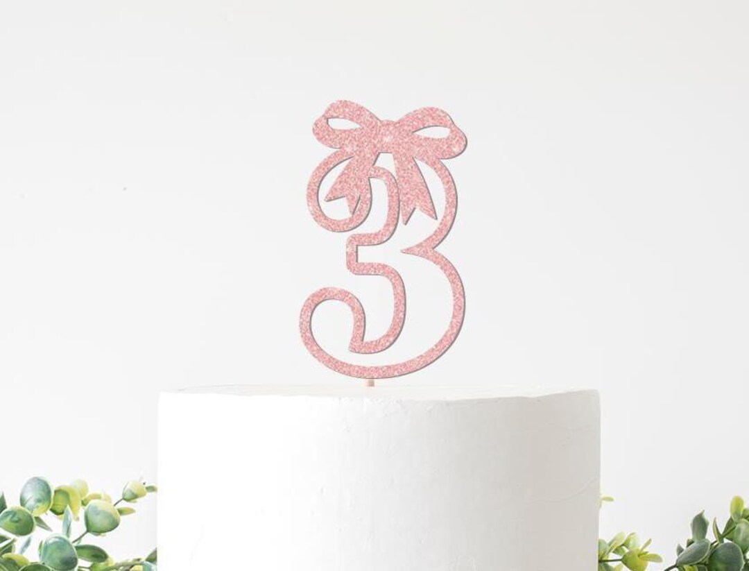 Three Cake Topper Bow, Coquette 3rd Birthday Decorations , Pretty ...