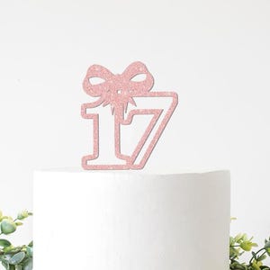 17th Birthday Cake Topper Girl. Fancy Bow Seventeen Birthday Decorations, Coquette, Girly, Feminine, Number 17, Teenager, Teen