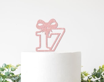 17th Birthday Cake Topper Girl. Fancy Bow Seventeen Birthday Decorations, Coquette, Girly, Feminine, Number 17, Teenager, Teen