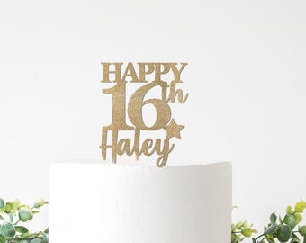 Custom Birthday Cake Topper, Name and Age, 16th Birthday Decorations, Happy 16th Personalized Decor, Party Supplies Sixteen 16