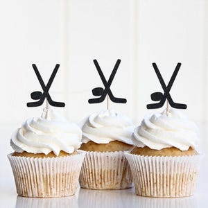 Hockey Birthday Cupcake Toppers, Hockey Theme Birthday Decorations, Hockey Birthday Decor, Stick and puck Boys 1st Birthday Party Supplies
