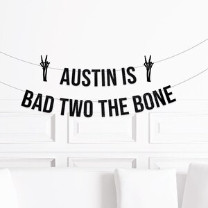 Bad Two The Bone Custom Banner, Halloween 2nd Birthday Sign Boy Decor, Decorations image 1