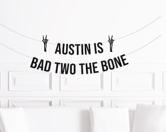 Bad Two The Bone Custom Banner, Halloween 2nd Birthday Sign Boy Decor, Decorations