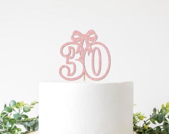30th Birthday Cake Topper Girl. Fancy Bow Thirty Birthday Decorations, Coquette, Girly, Feminine, Number 30, Thirtieth