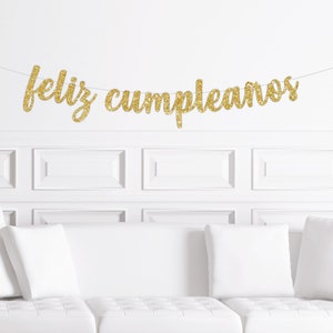 Feliz Cumpleanos Cursive Party Banner, Spanish Happy Birthday Sign, Decorations, Decor