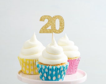 20th Birthday Cupcake Toppers, Number Twenty Cupcake Decorations, Twentieth Birthday Decor, Anniversary