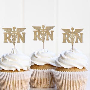 Nurse Graduation Decorations, RN Cupcake Toppers, Nurse Symbol Decor, Grad Party Supplies, Program Theme