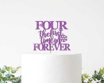 Four The First Time in Forever Cake Topper, Winter Themed Birthday Party Decorations, 4th Birthday Decor Girl, Theme Ice Princess