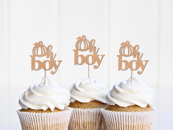 Oh Boy Pumpkin Cupcake Toppers: Halloween Baby Shower Picks