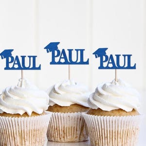 Custom Personalized 2026 Grad Cupcake Toppers, Name Grad Cap Cupcake Signs Decor Decoration, Graduation Party Supplies image 2