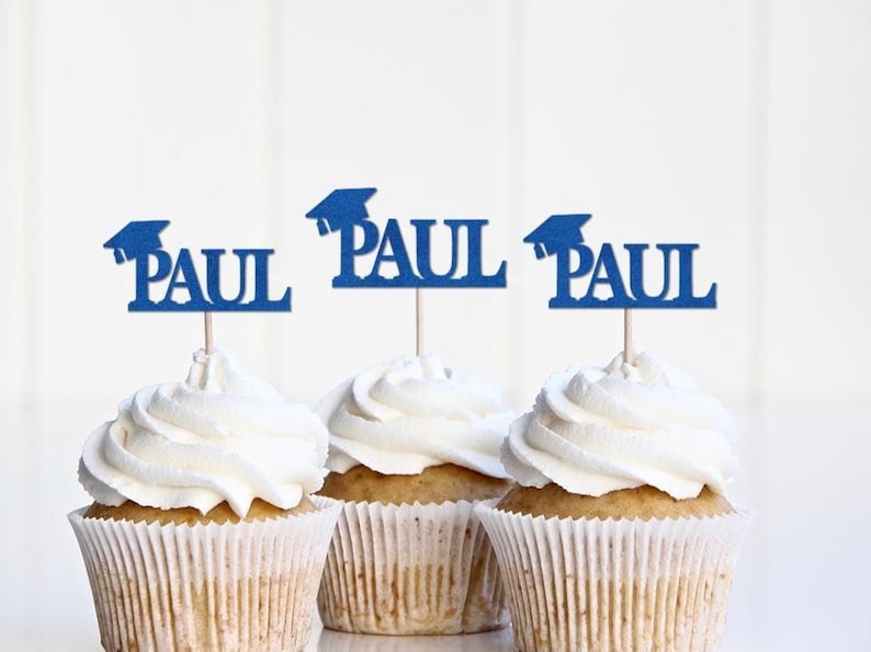 Custom Personalized 2026 Grad Cupcake Toppers, Name Grad Cap Cupcake Signs Decor Decoration, Graduation Party Supplies image 2