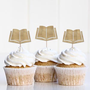 Adorno para tarta "Un nuevo capítulo comienza", decoración para baby shower nupcial con temática de libros, letreros y suministros para fiestas. imagen 3