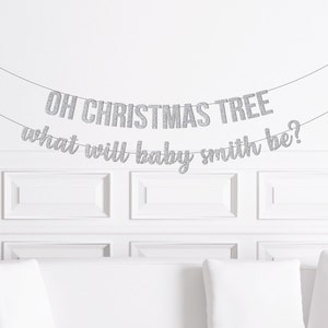Decoraciones navideñas para revelar el género, pancarta &quot;Oh Christmas Tree: ¿Qué será el bebé?&quot;, ideas para revelar el género en invierno, niño o niña en diciembre