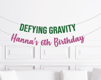 Defying Gravity Custom Girl's Birthday Banner, Good Witch Movie Decorations, Pink Green Decor, Party Supplies