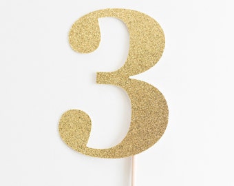 3 Cake Topper, Three, Third Birthday party decoration, I am three, gold glitter, 3rd decor, decoration