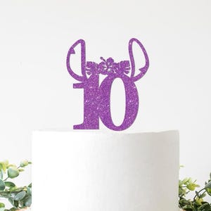 Tropical Hawaiian Cake Topper, Custom Age With Blue Alien Ears and Flower Crown, Movie Theme Themed Decorations Party Supplies