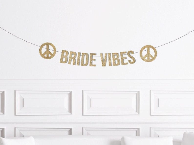 70s Bachelorette Decorations, 80s Bach Decor, Bride Vibes Banner w/ Peace Signs, Groovy Party Supplies, Hen Party Stagette Dazed & Engaged image 1