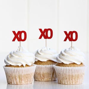Adornos para cupcakes de San Valentín. Palillos para cupcakes &quot;XOXO&quot;, decoración para fiestas de San Valentín, decoraciones, corazones, Día de Galentine