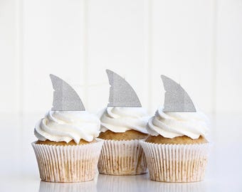 Adornos para cupcakes con forma de aleta de tiburón, decoraciones de cumpleaños con temática de tiburón, decoración para fiestas en la playa, fiesta bajo el mar, niño