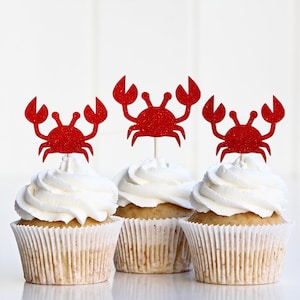Under the Sea Birthday Decorations, Crab Cupcake Toppers, Ocean Theme Birthday Decor, Crabby Beach Party Supplies