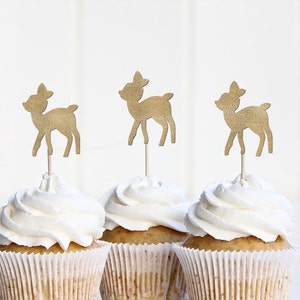 Woodland Party Decor, Baby Deer Cupcake Toppers, Fawn Cup Cake Picks, Onedeerful 1st Birthday Decorations, Forest Theme Party Supplies