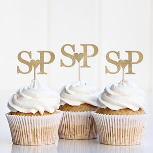 Wedding Cupcake Topper, Custom Wedding Cup Cake Sign, Engagement Party Cupcake Picks, Bridal Shower Decorations, Initials Decor