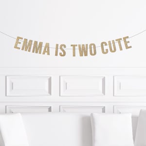 Adorable bannière Deux / Paillettes dorées pour le deuxième anniversaire / Idées de thème pour une fête 2e anniversaire / Fille Garçon 2 ans / Minimaliste / Moderne
