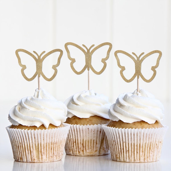 Butterfly Cupcake Toppers, Butterfly Baby Shower Decorations, , Butterfly Birthday Decor, Party Supplies Toothpicks, Picks, Signs, Gold