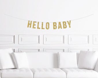 Hello Baby Banner / Gold Glitter Baby Shower Sign/ Gender Neutral Shower / Baby Shower Decorations / Decoration / Decor / Welcome