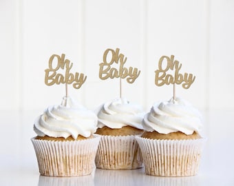 Oh Baby Cupcake Toppers, Baby Shower Decorations, Gender Neutral Baby Shower Decor, Girl Boy Winter Baby Shower Summer, Spring, Fall