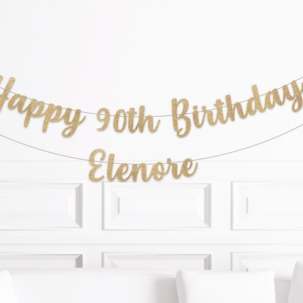 presents 90 year old lady 90th Birthday Decorations, Happy 90th Birthday Banner, Custom Personalized Ninetieth Birthday Decor, 90 Year Old Birthday