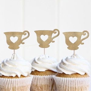Teacup Cupcake Toppers, Alice In Wonderland Party Decorations, Onederland Party Decor, Tea Party Supplies, Tea Cup Picks