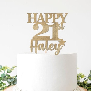 Custom Birthday Cake Topper, Name and Age, 21st Birthday Decorations, Happy 21st Personalized Decor, Party Supplies Twenty One