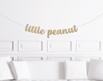 Little Peanut Banner / Gold Glitter Elephant Themed Baby Shower Wall Sign / Boy's 1st Birthday Party Decor Decorations / Baby Elephants