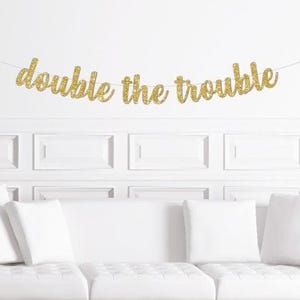Twin Baby Shower Cursive Banner / Gold Glitter Script Double the ...