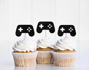Game Controller Cupcake Toppers, Video Game Birthday Party Decorations, Gamer Party Supplies Decor, Videogame Control, Level 5,6,7,8,9,10
