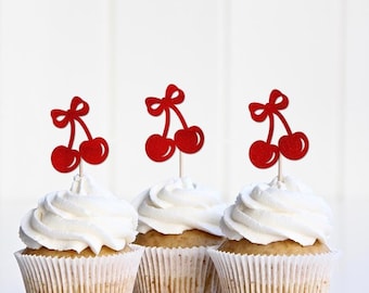 She's The Cherry On Top Cupcake Toppers, Cherry Themed Decor, 1st Birthday Baby Bridal Shower Decorations Cherries