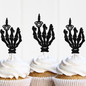 Bride or Die Cupcake Toppers, Skeleton Ring Finger Decorations, Halloween Bachelorette Decor, October Engagement Party Ideas