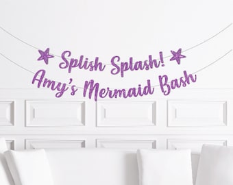 Mermaid Theme Birthday Party Decorations / Personalized Splish Splash Mermaid Birthday Bash Decor Banner Garland, Themed Birthday