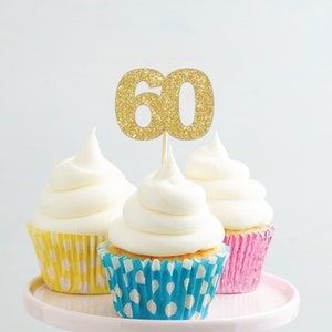 60th Birthday Cupcake Toppers, Number Sixty Cupcake Decorations, Sixtieth Birthday Decor, Anniversary